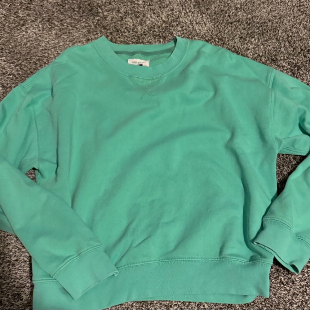 American Eagle Outfitters Women's Teal Crew Neck Sweater